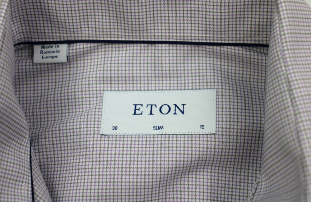 Eton Dress Shirt Mens 15 38 Light Purple Check Slim Fit Cotton Blend NWT $270 - Picture 3 of 8